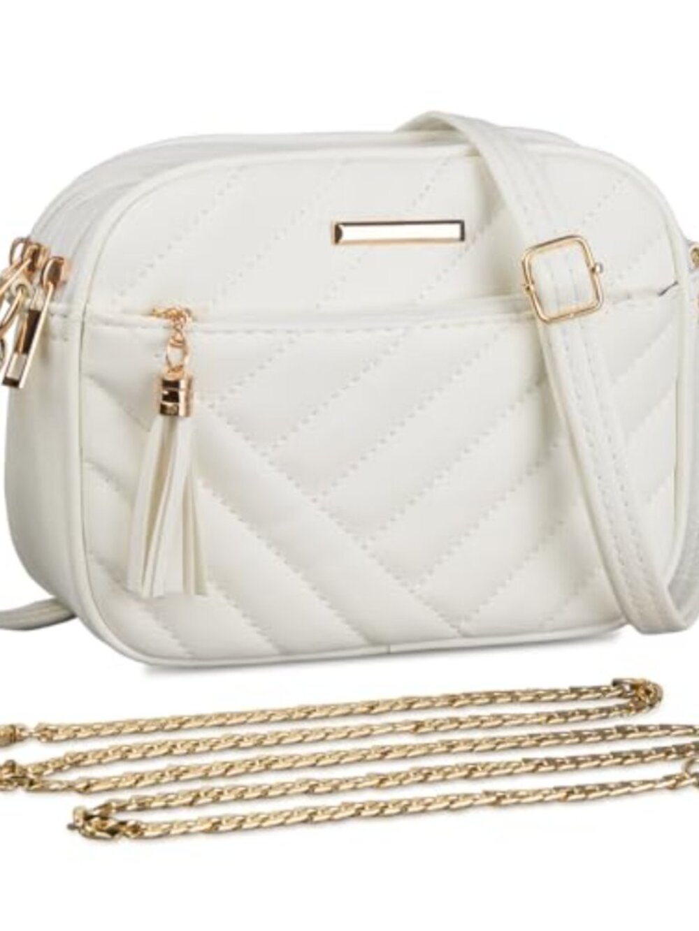 Faux Leather Crossbody Bag Small Quilted Sling with Chain Strap